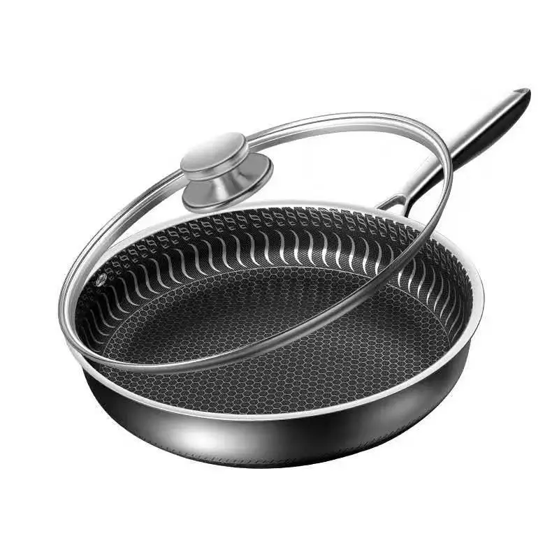 Factory Direct Sale 316 Stainless Steel Pan Kitchenware Nonstick Pot High Quality Tri-ply Honeycomb Frying Pan