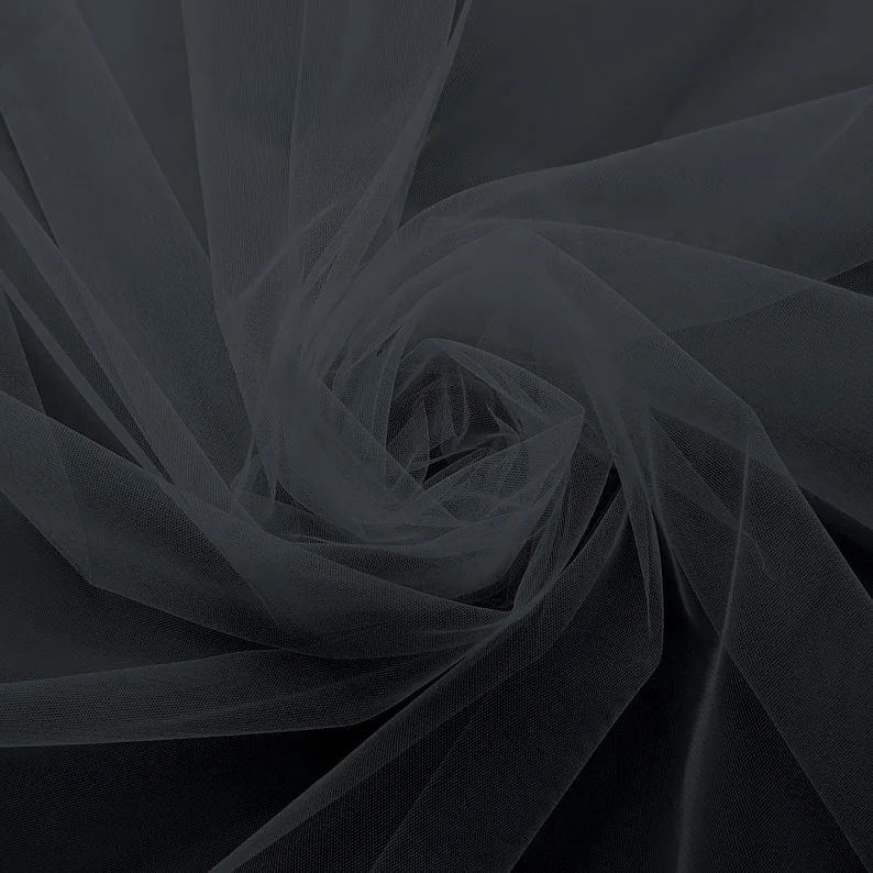 Velo SG Nero 10 Breathable Heavyweight Plain Dyed Knitted Stiff Tulle Fabric Mesh Netting Material Black Tulle Rolls for Wedding