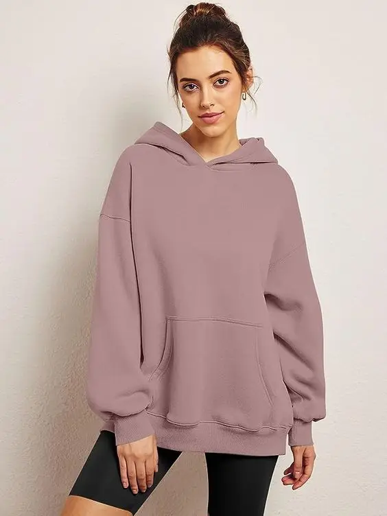 Fashion Women Hoodie Dresses 100% cotton French terry plain sweatshirt oversized long sleeve dress hoodies dress with pockets