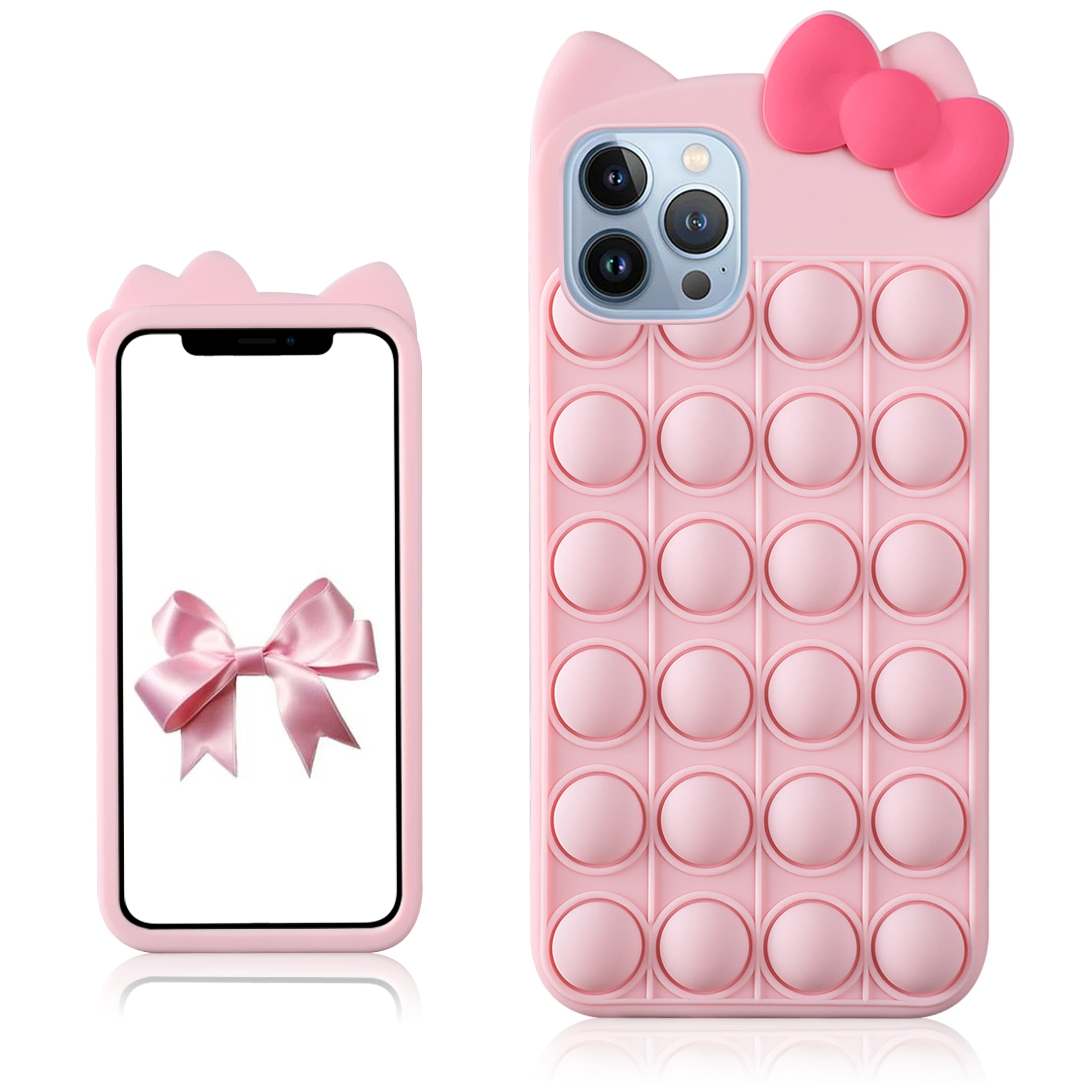 Bow Push It Bubble Phone Case Stress Relief Fidget Toy For iPhone 11 12 13 Pro Max XS XR 7 8 Plus