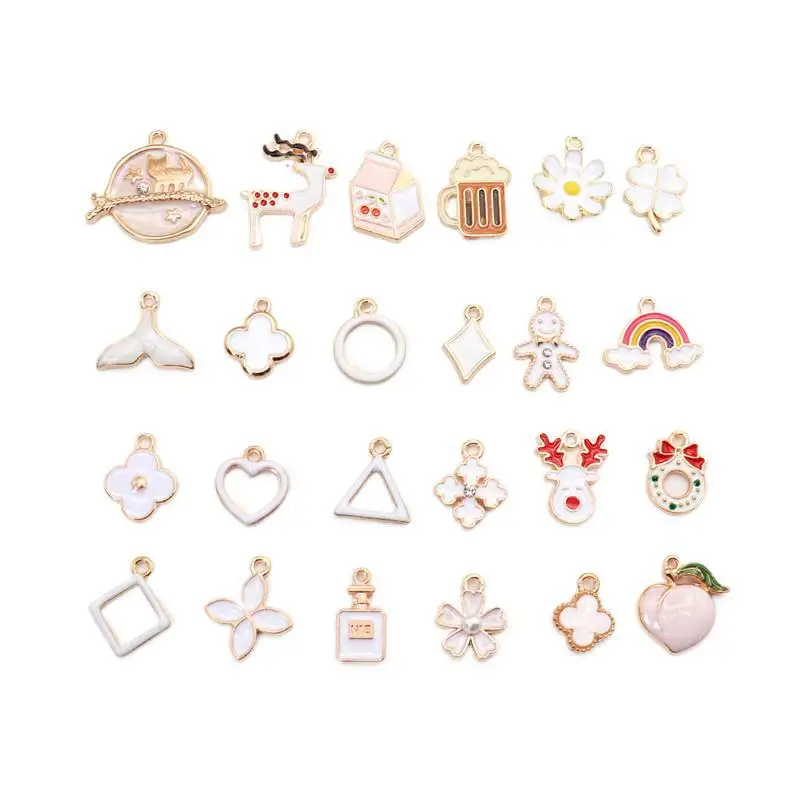 24pcs Assorted Gold Plated Enamel Christmas Charms Pendant For DIY Jewelry Making