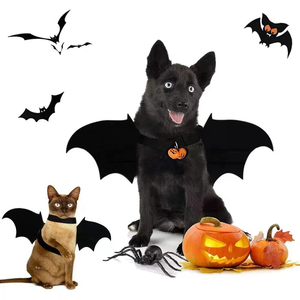 Pet Creative Holiday Apparel Halloween Bat Wings Transformer Costumes With Bells Cat Prints Devil Wings