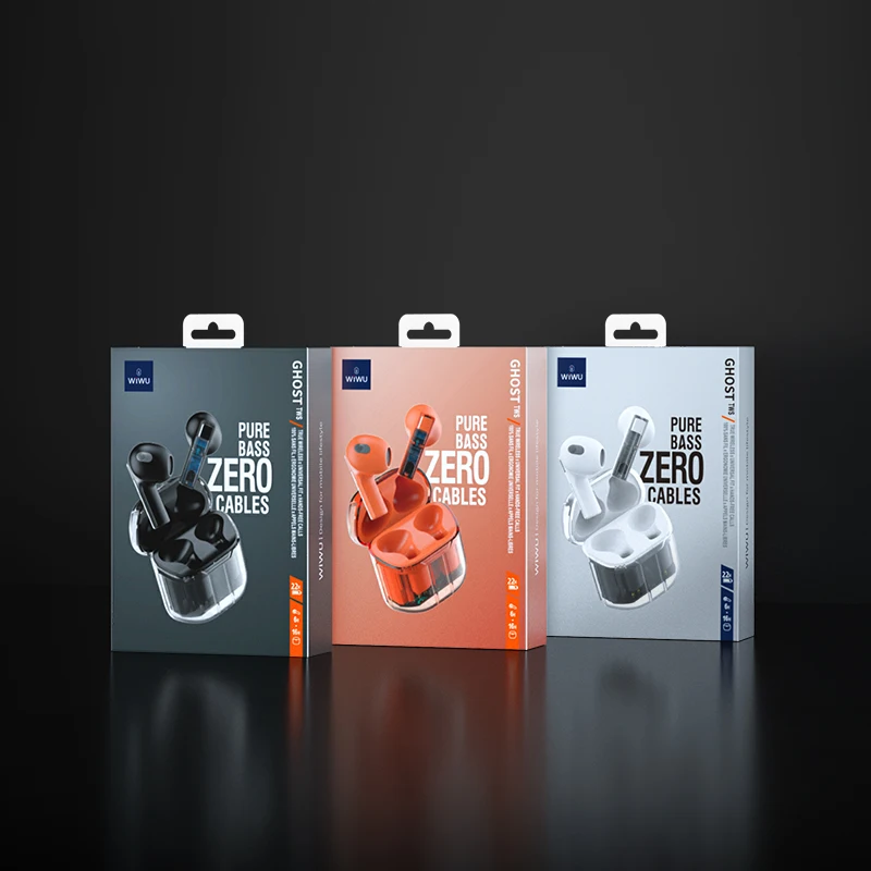 WiWU Wireless Earbuds Stereo Sound TWS Earphone with Charging Case Waterproof Transparent Headsets for Smart Phone