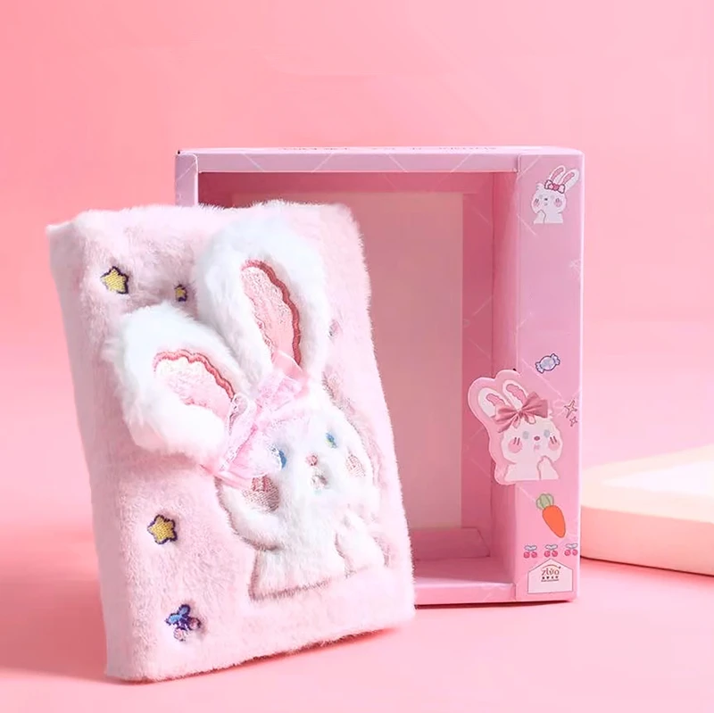 In Stock Kawaii Cute Rabbit Velvet Notebook 3D Cartoon Diary for School Students