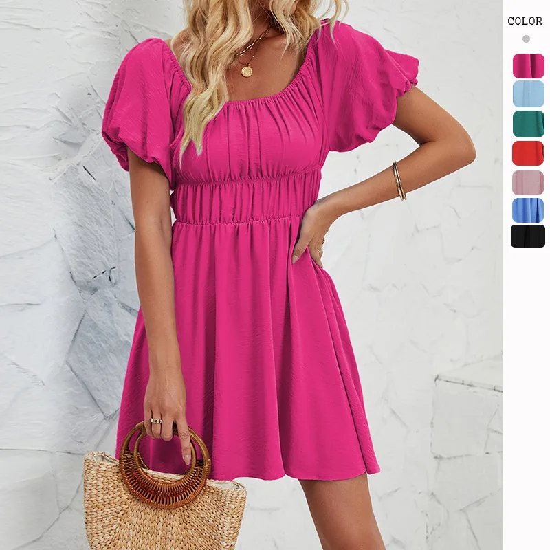 2024 Summer Clothing Women Casual Dress Ladies Polyester Women Dresses Off Shoulder Top Cute Dress For Girls