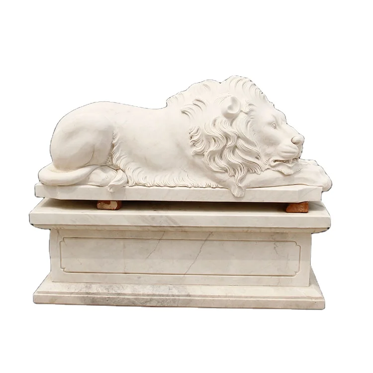 Hand Carved life Size Animal Sculpture Natural Marble Lying Lion Statue