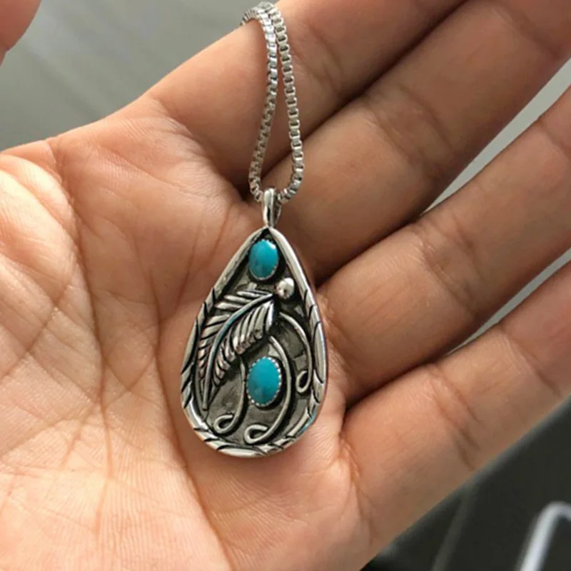 Fashion Style Retro Pendant Necklace Female Turquoise Feather Decoration For Women Wholesale N99042
