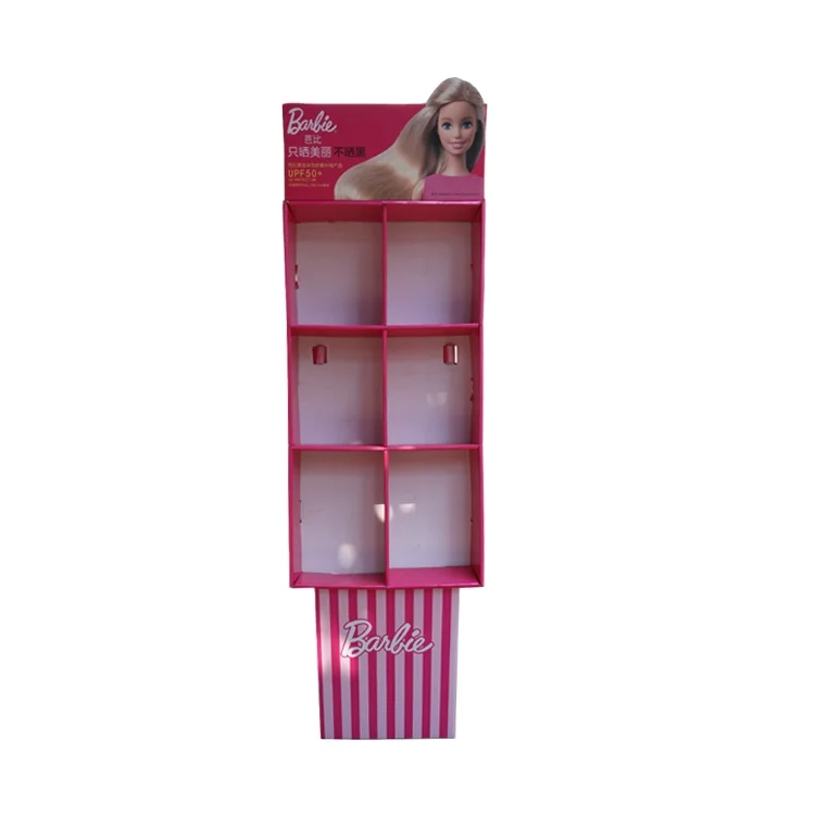 Supermarket Shelf Cosmetics Display Rack Lattice Pink Customized Cardboard Display