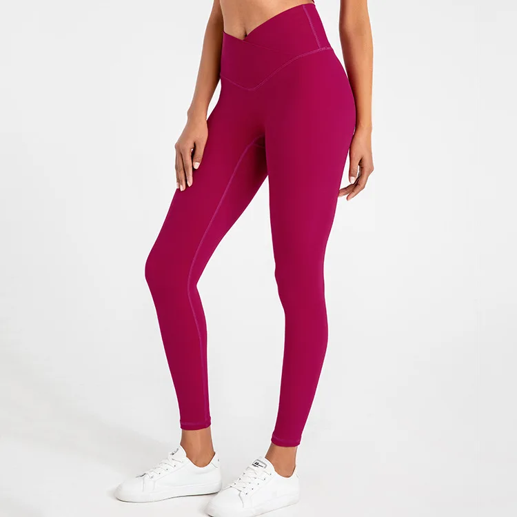 LQ0328 Lulu Buttery Soft Cross V Waist Yoga Leggings Cropped No Camel Toe Fitness Leggings