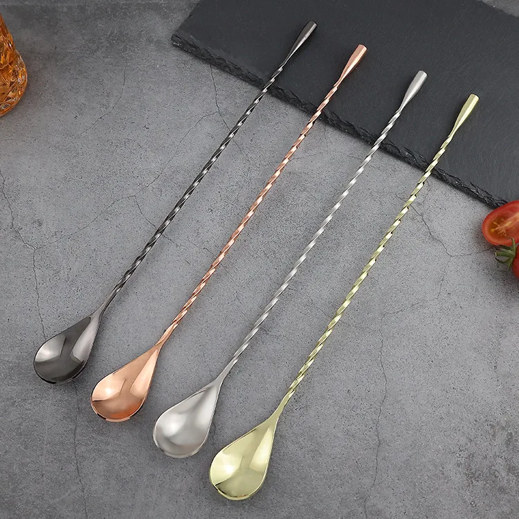High Quality 30cm Stainless Steel Cocktail Stirrer with Custom Logo Durable Metal Bar Tool for Party Coffee Tea Milk Blending