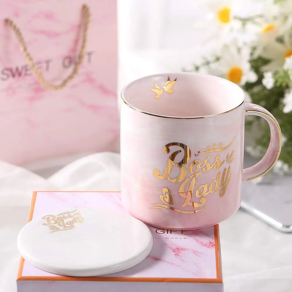 Pink Marble Ceramic Coffee Mug For Mother Day Birthday Gifts