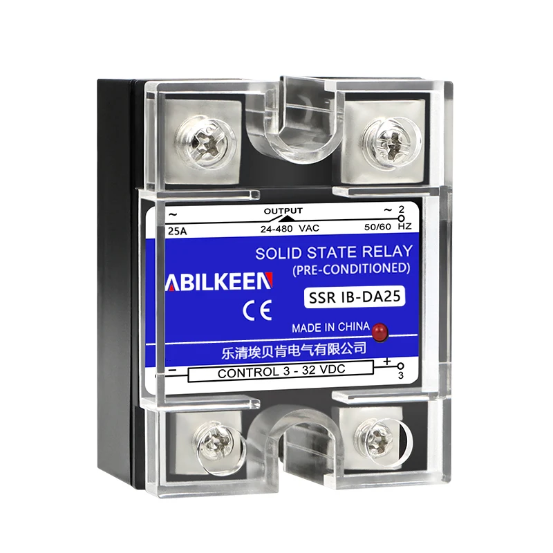 ABILKEEN DC3-32V Control AC 24-480V Solid State Relay Single Phase DC-AC Solid State Relay 25A Load Current SSR