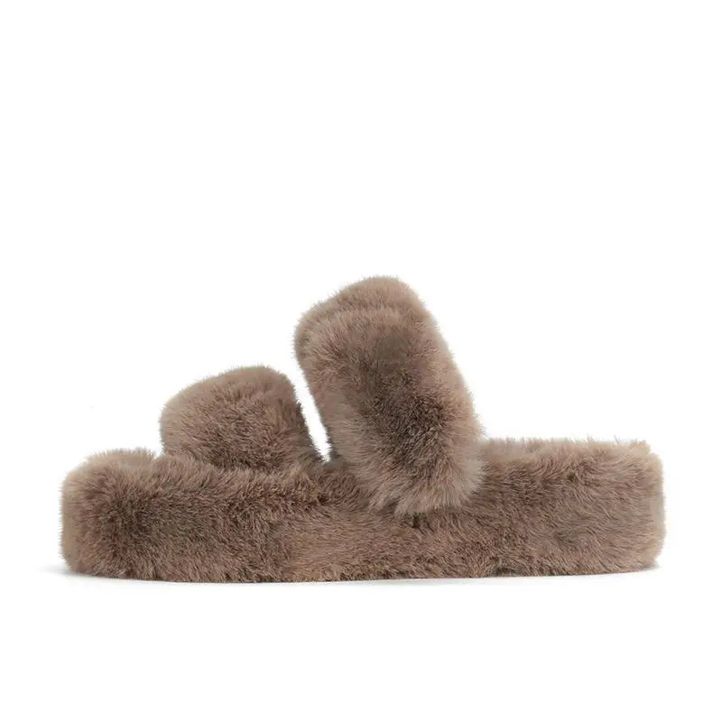Warm winter plush high-quality thick sole super soft and durable straight strap plush plush slippers for women