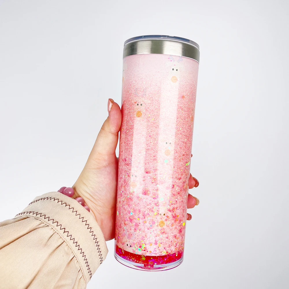 DIY glitter travel coffee USA warehouse skinny straight Stainless steel storyboard tumbler sublimation blanks snow globe tumbler