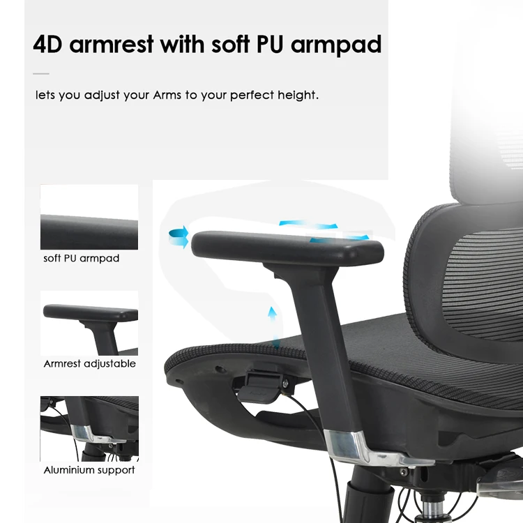 Reclining ergonomic chair adjustable height full mesh black frame swivel office chair