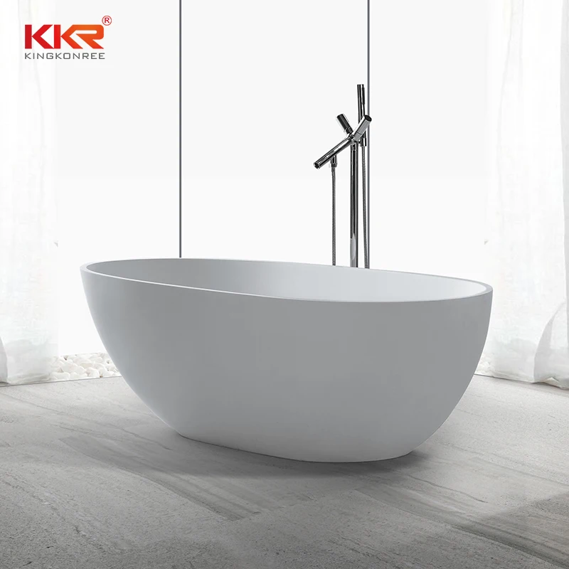 KKR Acrylic Solid Surface Stone Free Standing Bathtub Adults Tub in Apartment and Villa Bathroom