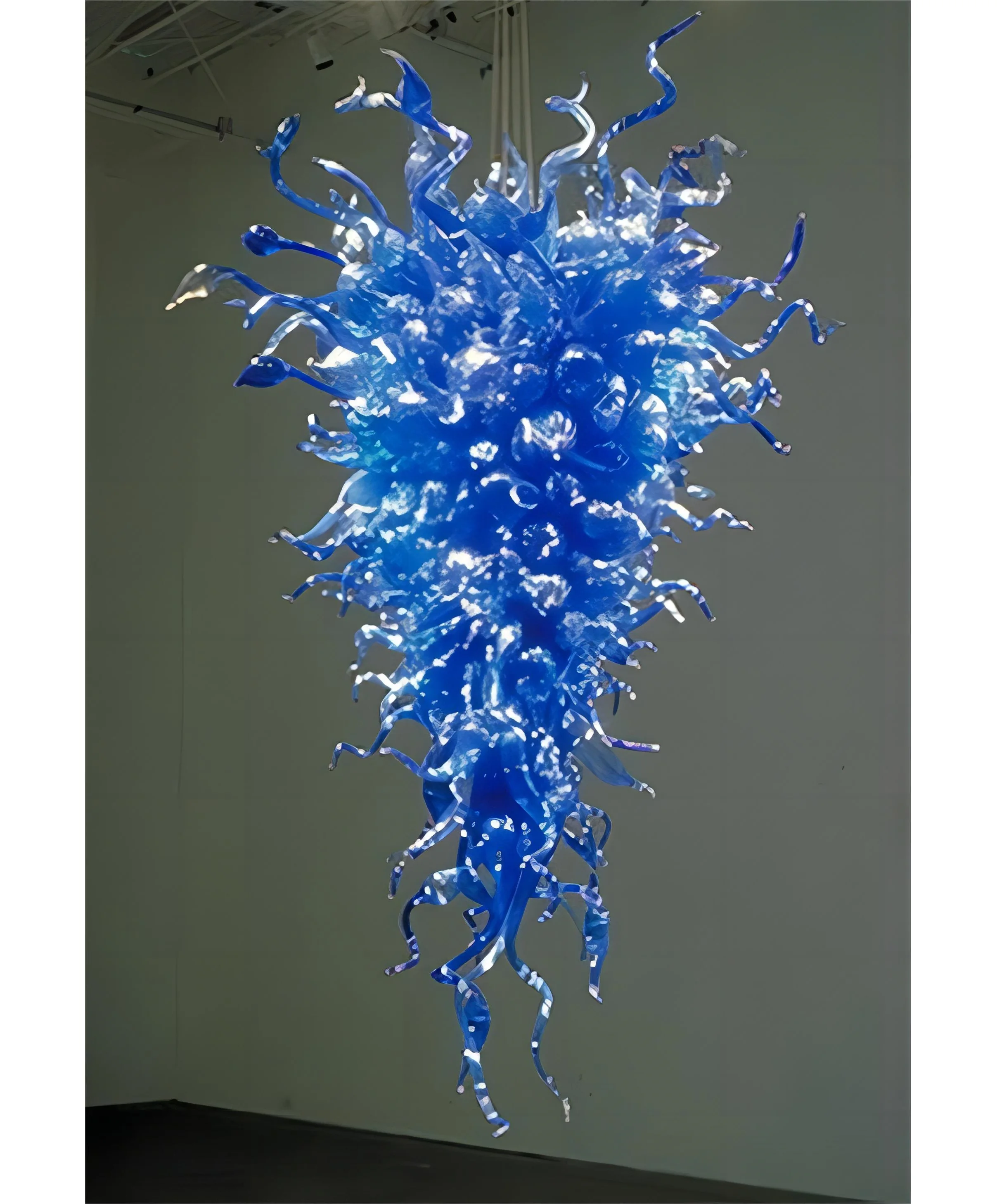 Luxury Art Chandelier LED Bulbs Blue Shade Long Staircase Big Size Home Lighting Fixture Hand Blown Glass Chandeliers