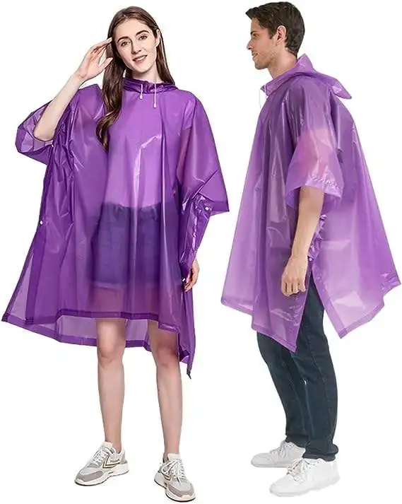 Multifunction Outdoor Custom Logo Unisex Long Adult PEVA Rain Poncho with drawstring