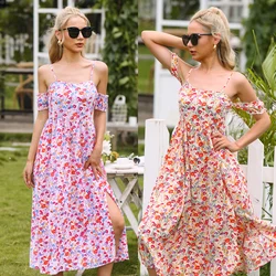 Wholesale sleeveless elegant casual dresses women summer midi print floral casual dresses
