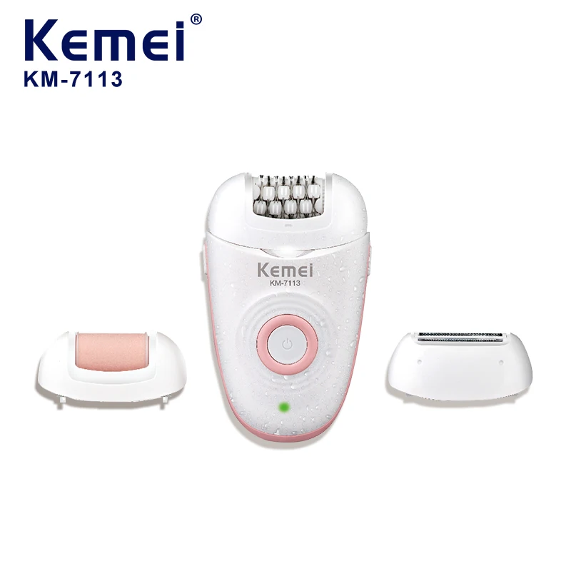 Kemei KM-7113 3 In 1 Rechargeable Hair Removal Machine Electric Hair Epilator Professional Lady Shaver Epilator