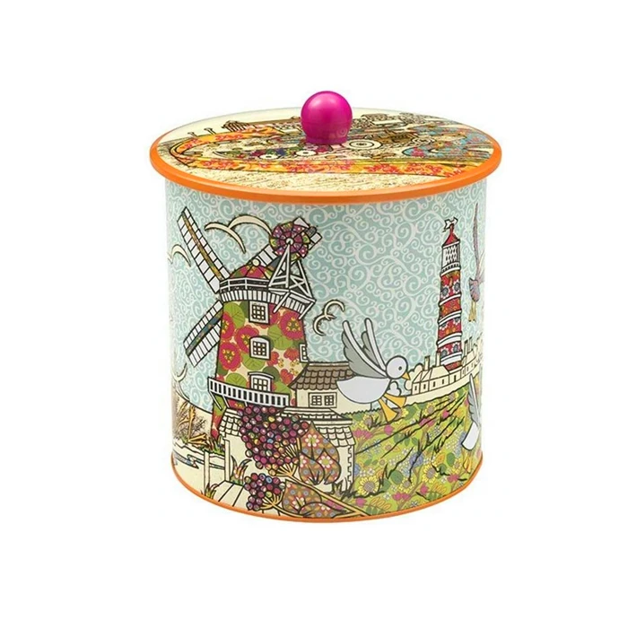 popcorn tin barrel with easy open lid and knob food grade biscuit metal bucket with lid customize round shape cookie tin barrel
