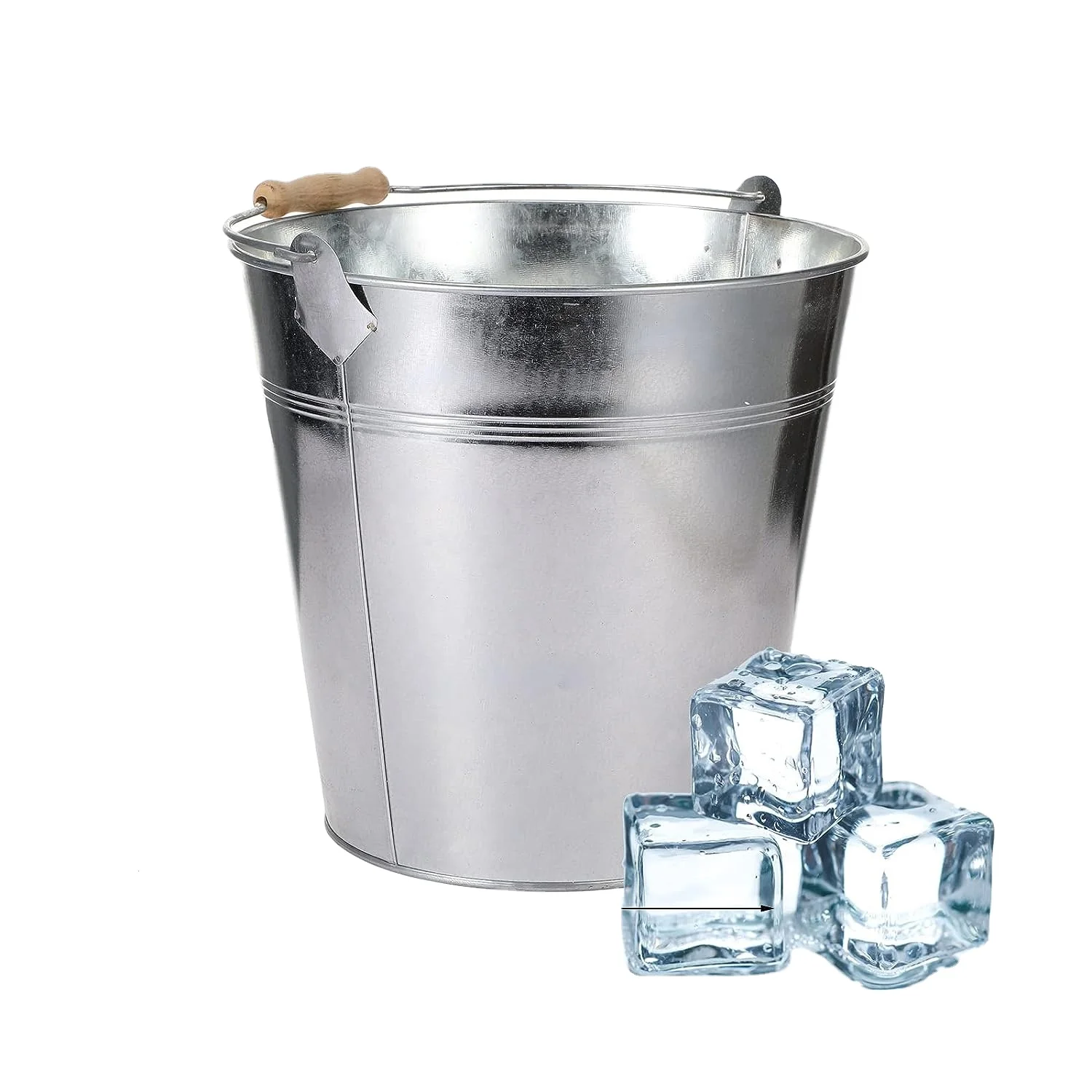 Cash Commodity Large Galvanized Metal Bucket with Handle 25.4cm Heavy Duty Stainless Steel Round for Party Wedding