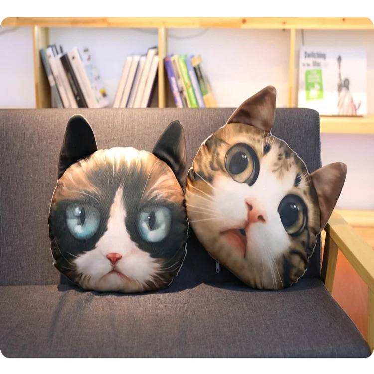 3D Cute Plush Cat Head Shape Car Sofa Chair Back Cushion, Cat Face Decorative Pillowcase Gift