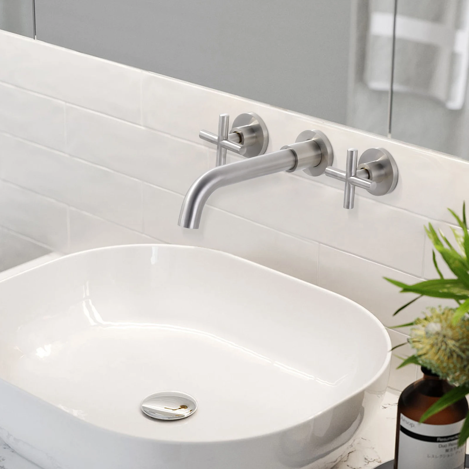 Bathroom Faucet With Rough-in Valve Widespread 3 Holes Wall Mount Bathroom Mixer Tap Conceal Basin Faucet