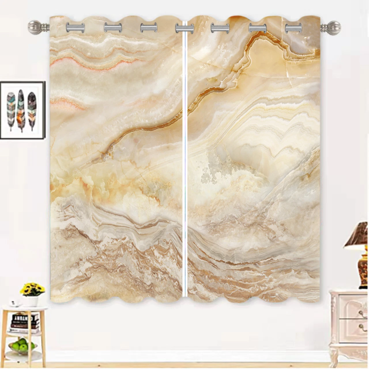 Yellow Marble Window Curtains Heavy Duty Light blocking Panels for living room