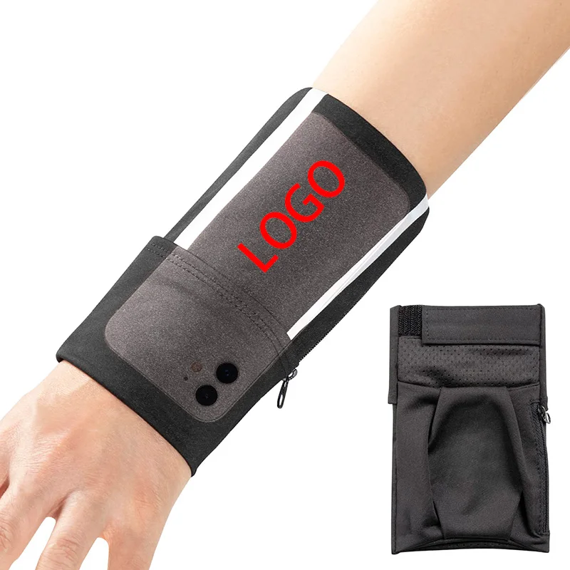 Регулируемый Кошелек на запястье держатель для сотового телефона с карманом на молнии и открытым держателем, сумка на запястье, эластичная нарукавная сумка