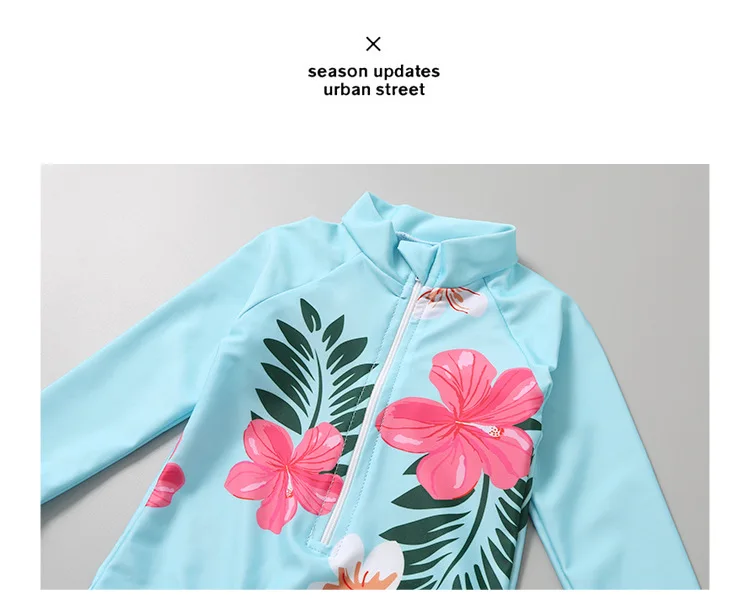 New Fashion Girl Child Swimwear One Piece Swimsuit Designer Soft Warm Long Sleeve Swimsuit for Children