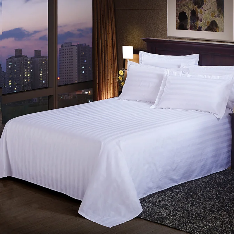 Wholesale Hotel Linen 100% Cotton Satin Stripe Flat Sheet 300TC Hotel Collection Bed Sheet