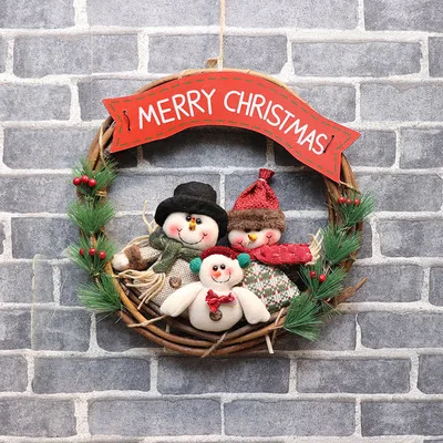 Amazon горячая Распродажа большая Рождественская Кукла лоза круг Рождественское украшение снеговик кукла венок декоративная деревянная дверь вешалки