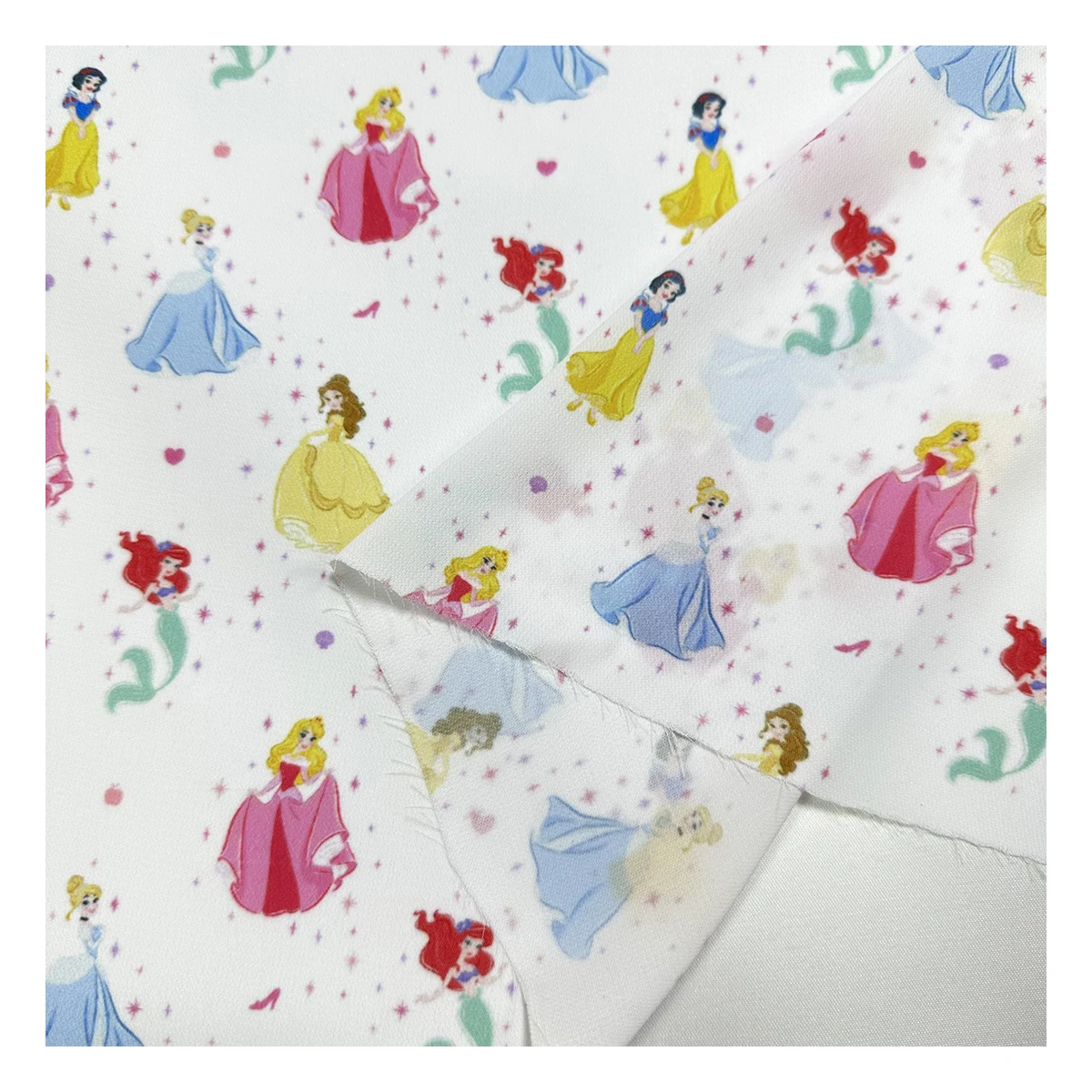 The factory outlet popular princess cartoon pattern polyester fabric digital printed diamond chiffon fabric for wedding dress