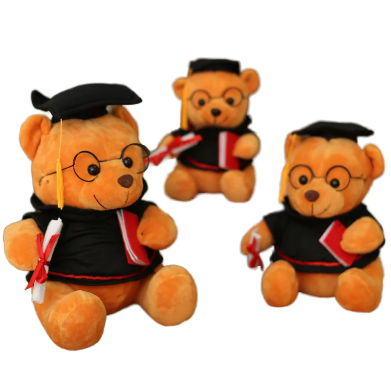 Unisex Doctor Bear Plush Toy in Cotton Customizable Graduation Commemorative Gift with School Name and Logo Plus