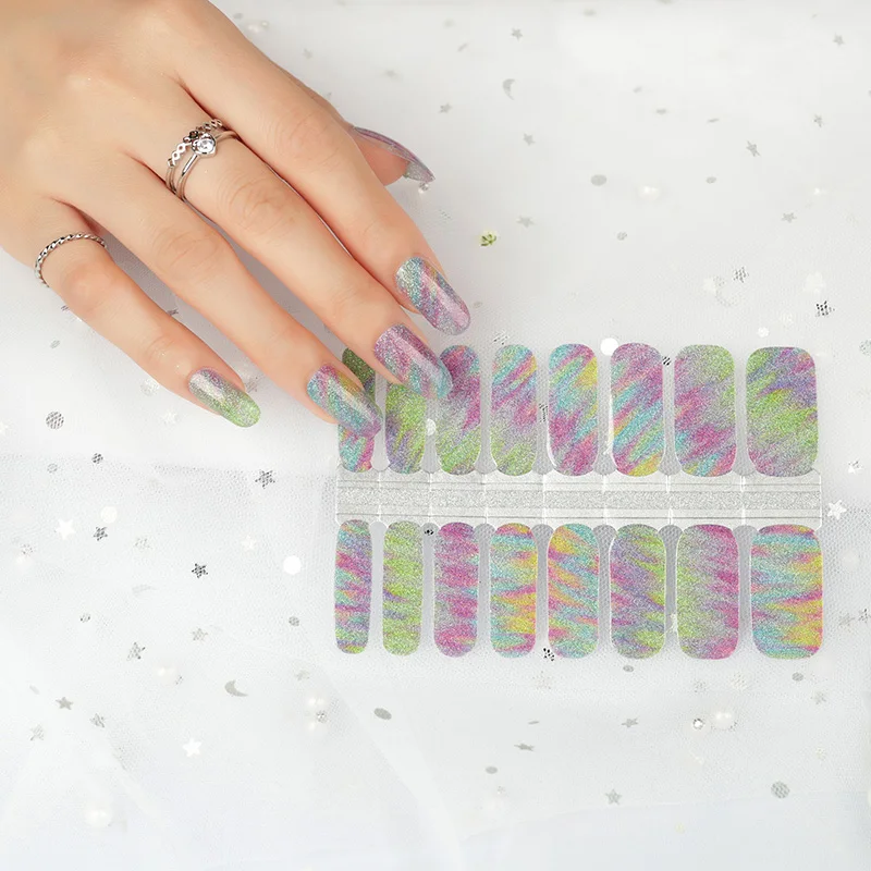 Colorful glitter flowing pattern real nail polish strips nail wraps nail stickers