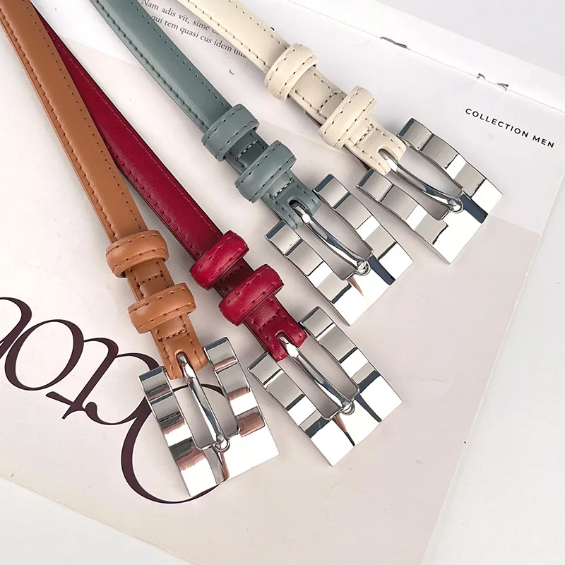 Newest Designs Gold Silver Buckle Genuine Leather Thin Belt Female Cowhide Waist Belts Decoration Jeans
