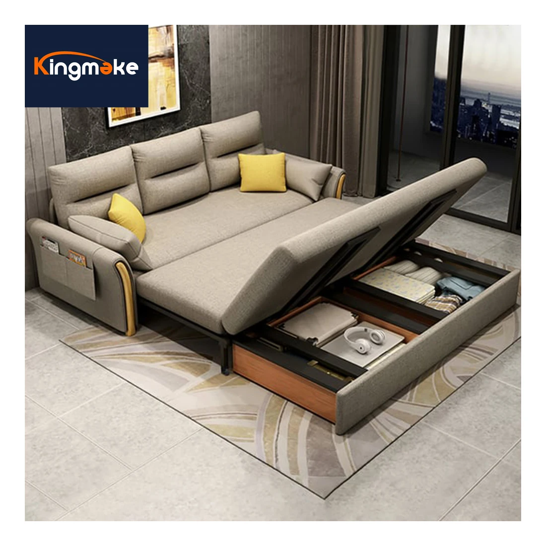 Living Room Sofa Set Three Seat Sofa Converts To Sleeper Hotel Comfort Sofa Bed With Storage Cabinet