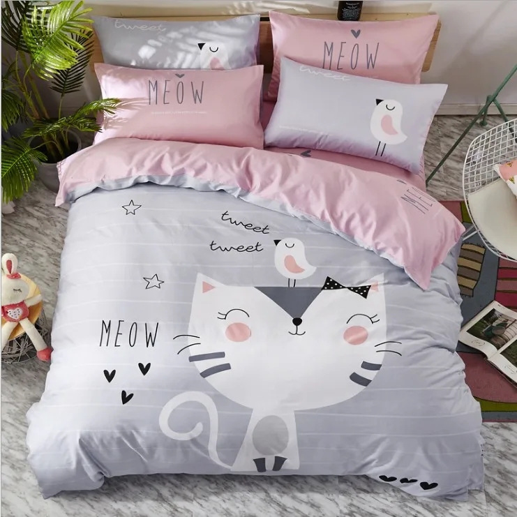 4 pcs cartoon  bed linen style queen bedding set for children cotton bedding duvet cover set