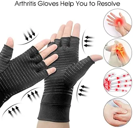 High Quality Anti-bacteria Lon Fabric Washable Anti Slip Elastic Compression Copper Arthritis Gloves