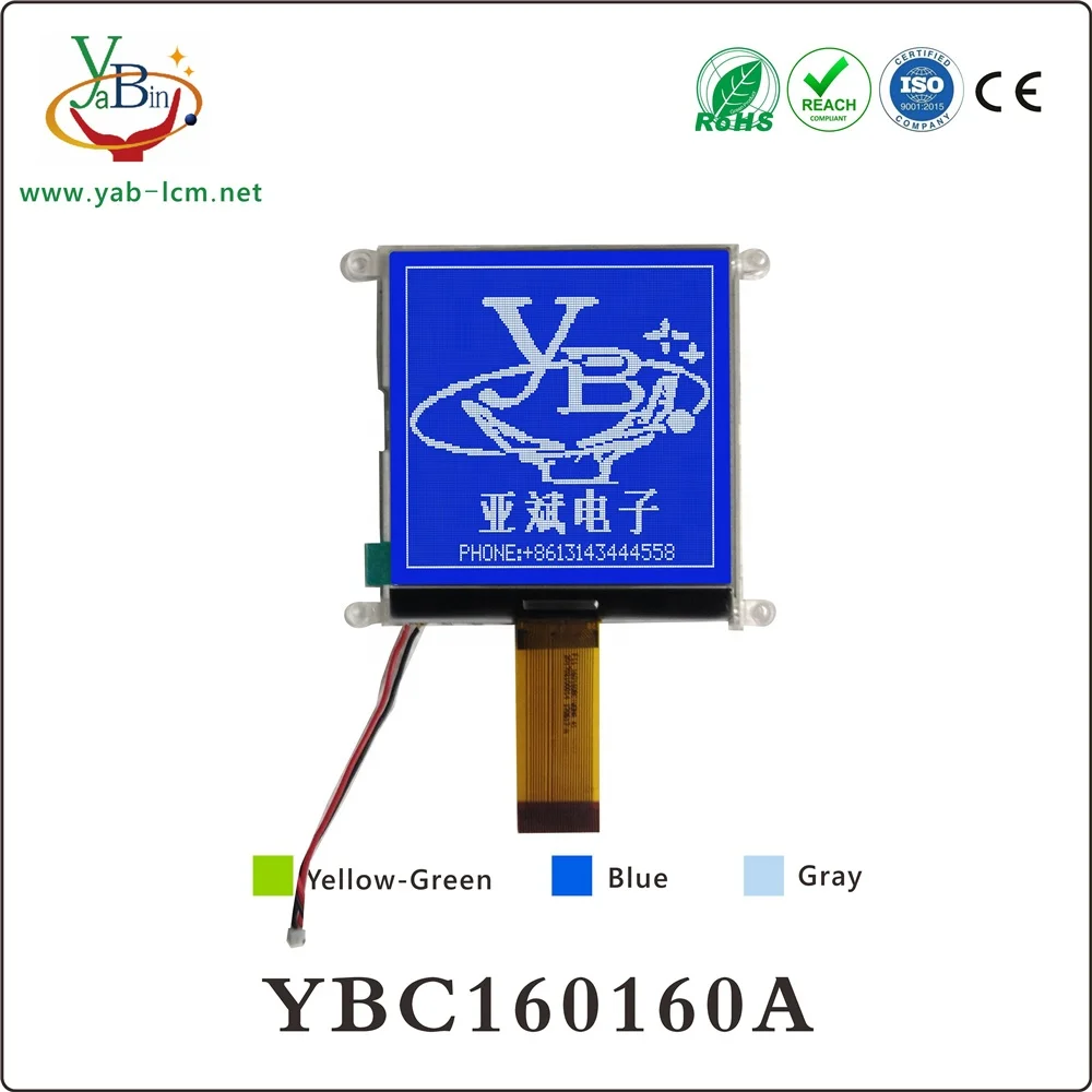 COG graphic lcd display module 160X160 160160 lcd with 8080/6800-series parallel interface plug-in type 30PIN YB160160A