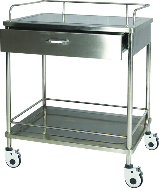 H-B28 stainless steel medical bedside trolley with drawers for medical equipment