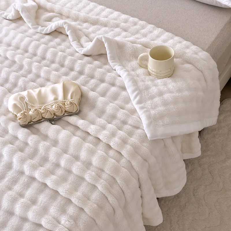500gsm Tuscany Rabbit Fur Throw Blanket for Couch, Super Soft Fuzzy Flannel Throw for Sofa, Luxury Plush Microfiber Bed Blanket