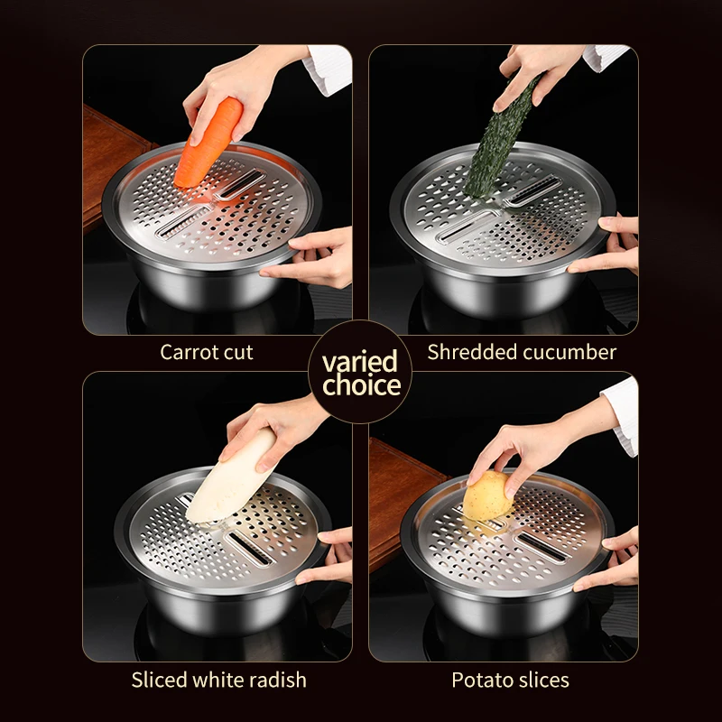 Customization Multi-Function Grater Set Stainless Steel Kitchen Colander 3 In 1 Mixing Bowl With Colander