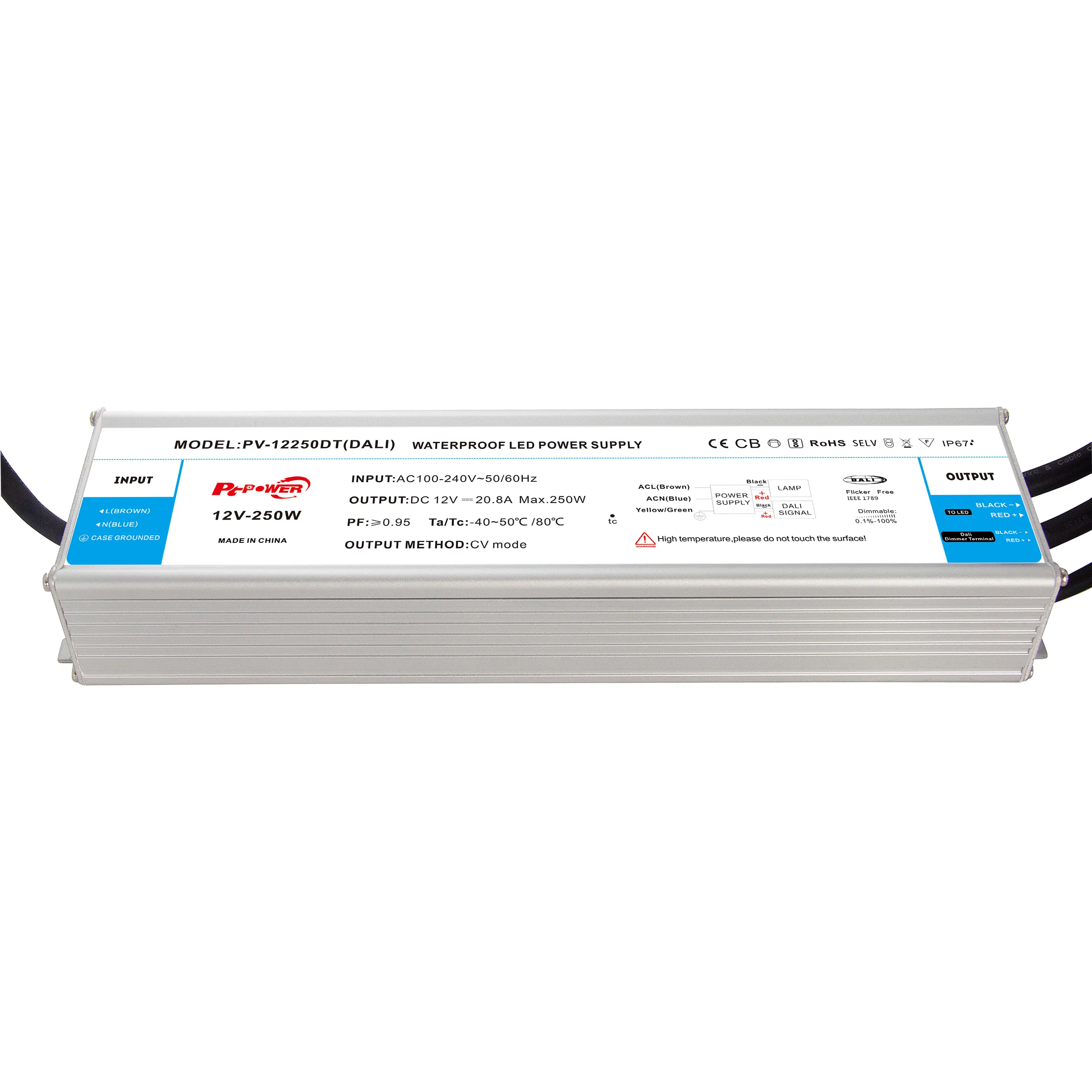 Pt POWER DALI 250W 12V 24V LED Power Supply Dimmable DALI LED Driver Waterproof IP67 Constant Voltage Controller