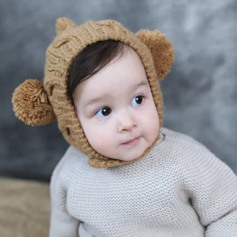 Baby Winter Cute Pompom Knit Hat Newborn Infant Toddler Crochet Ear Flap Beanie Hat