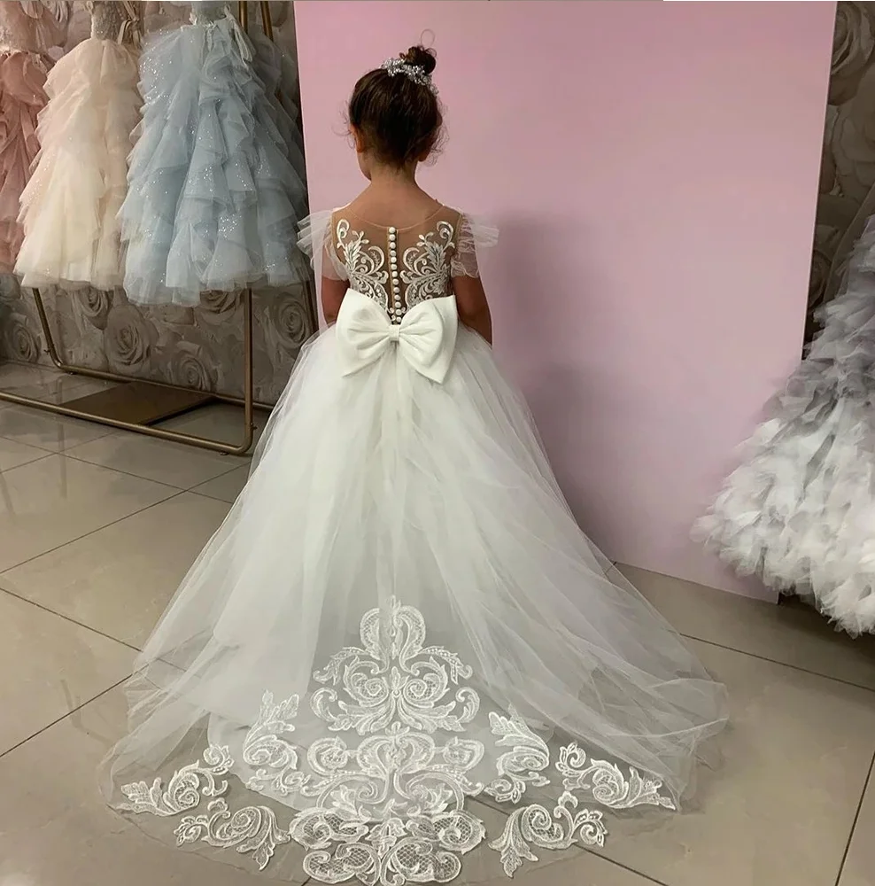 white puffy kids lace  wedding dress hot sale princess flower girl dresses