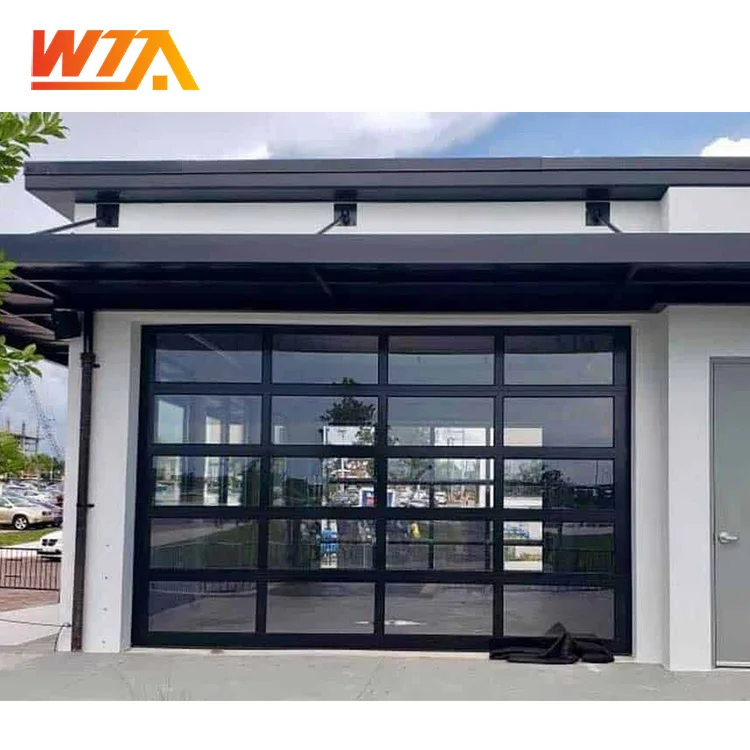 Cheap High Quality Glass Garage Door For Residential With Automatic Remote Control Opener Aluminum Sectional Black Color Design