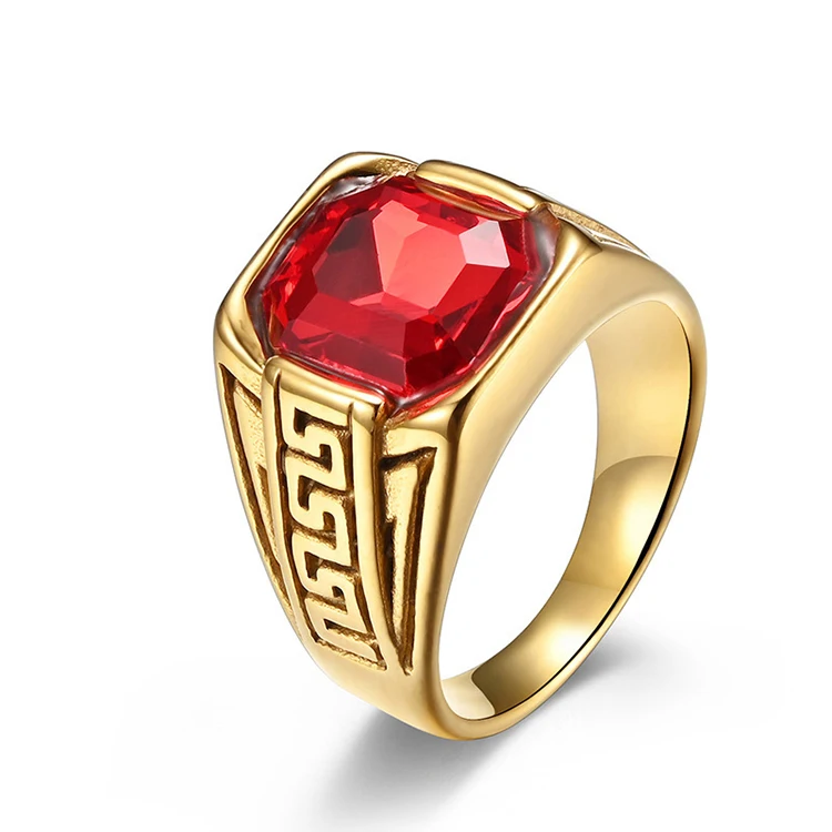 Luxury Gold Stainless Steel Inlaid Color Crystal Square Large Stone Punk Ring