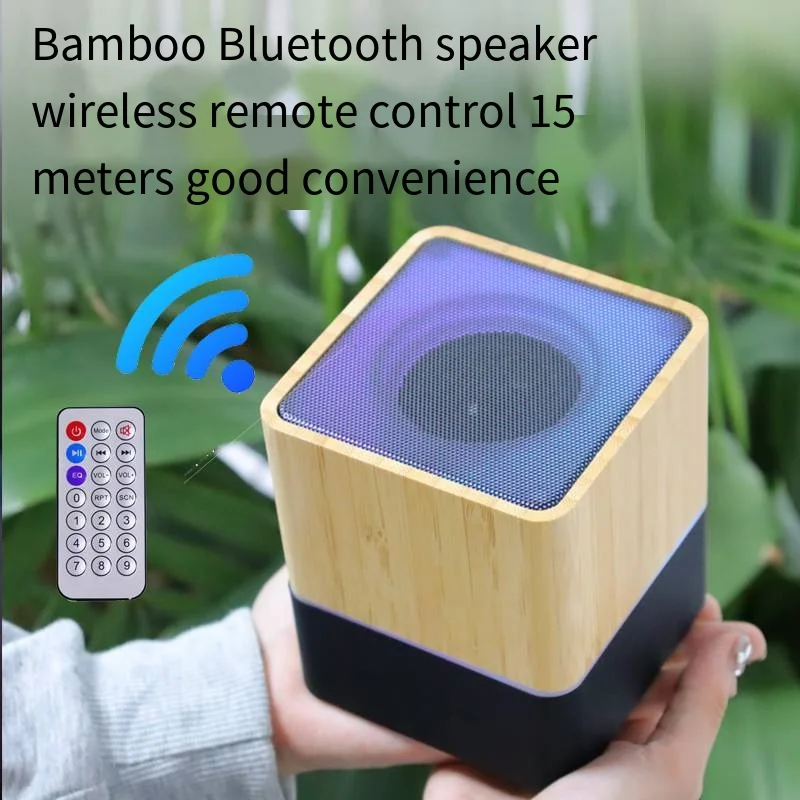 Square Mini Portable Bamboo Wooden bluetooth Wireless Speaker  Material Support TF Card Wireless Speaker